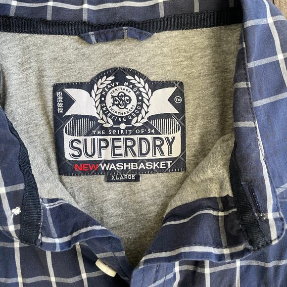 SUPERDRY Washbasket Long Sleeve Shirt Jacket Navy Blue Check Lined Size XLarge - Picture 5 of 16